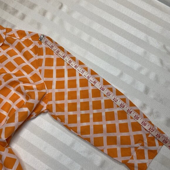 JC Penney Silk Blend Sz XL Lattice Design 3/4 Sleeve Top Blouse Orange & White - Picture 7 of 10